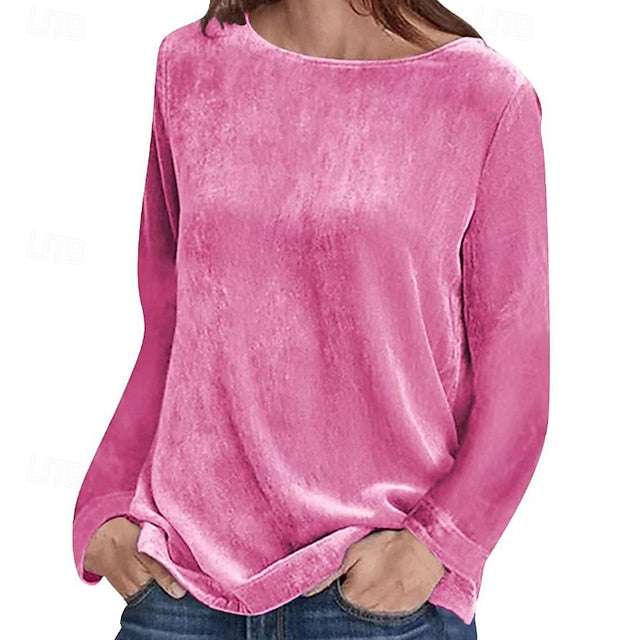 Women's Velvet Elegant Dressy Blouse Plain Stylish Long