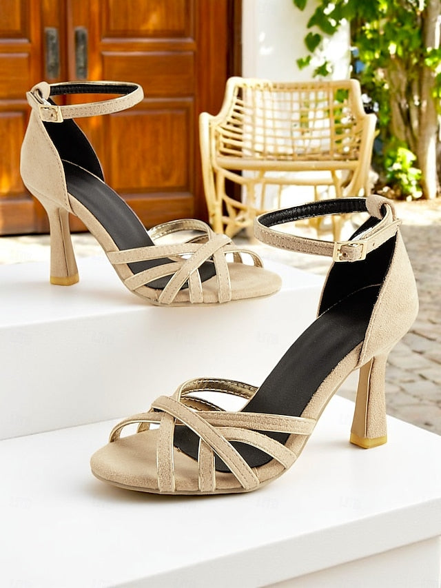 1950s Ankle Strappy Nude Women's – Heels Suede Elegant