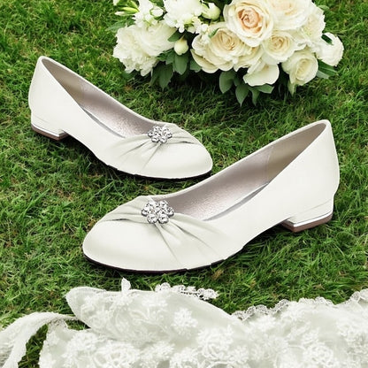 with Women's Satin Flats Rhinestone Blue Wedding Light