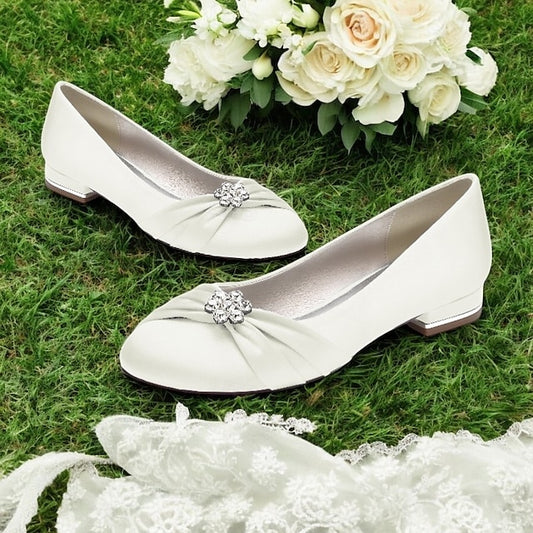 with Women's Satin Flats Rhinestone Blue Wedding Light