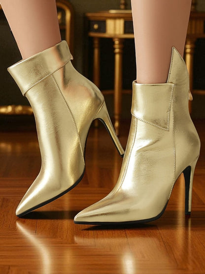 Metallic Women's Pointed Stiletto - Boots Ankle Gold Toe