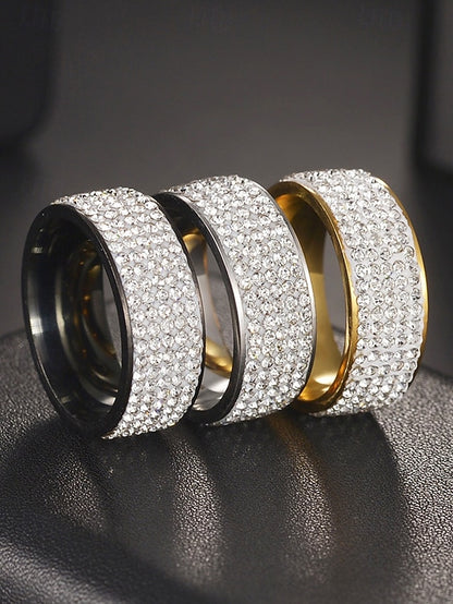 Wide Pave with Full Rings Band Rhinestone Men's