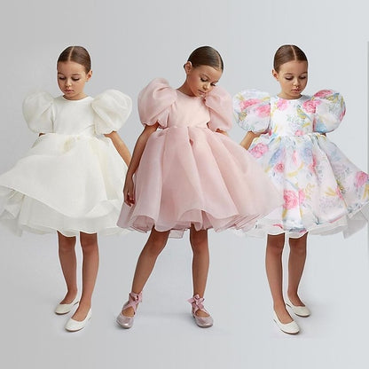 Color Party Dress Girl Girls' Solid Kids Flower