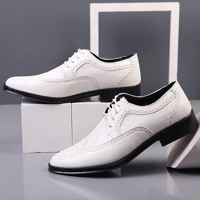 Formal Brogue Shoes Men's White Oxford Classic