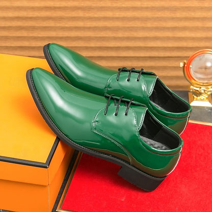 for Formal Shoes Glossy Leather Patent – Green Lace-Up Men