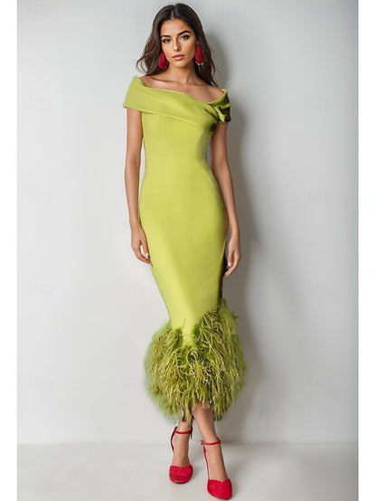Wedding Cocktail Column Formal Elegant Feather Dress Dresses