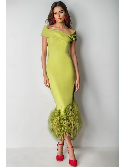 Wedding Cocktail Column Formal Elegant Feather Dress Dresses
