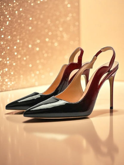 Women's Heels and Patent Leather Black Slingback Red