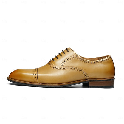 Leather Wingtip Genuine Light Brown Oxford Shoes with Men's