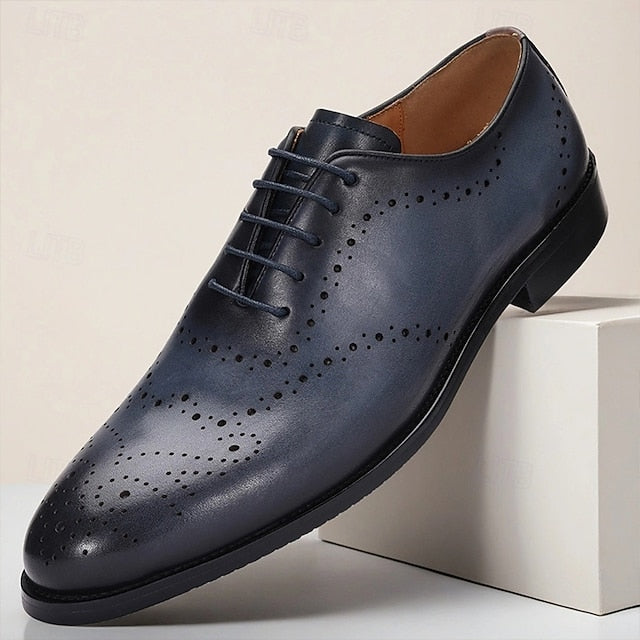 Navy Genuine Shoes Oxford Blue Cowhide Men's Classic