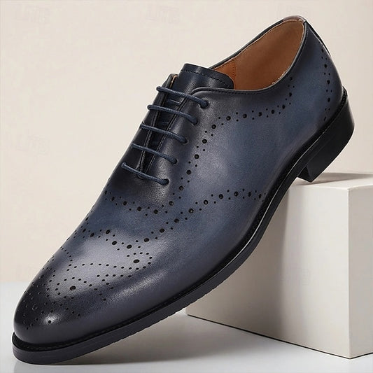 Navy Genuine Shoes Oxford Blue Cowhide Dress Men's Classic