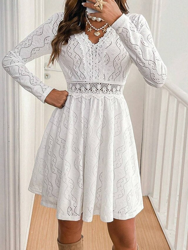 Women's Mini Dress White Dress Lace Dress Modern Vacation