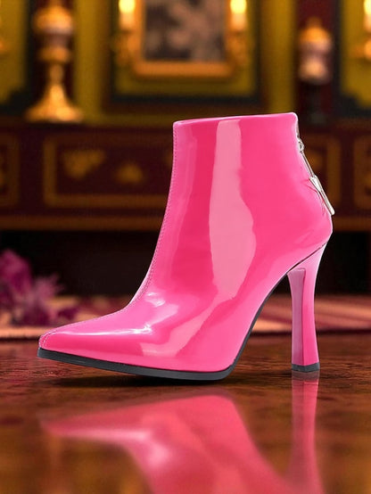 Boots Stiletto with Faux Fur Heel Lining Ankle Women's Gold