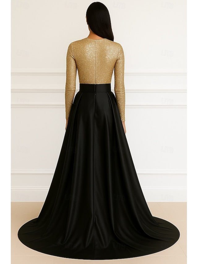 A-Line Dress Black Wedding Elegant Formal Gown Gold Evening