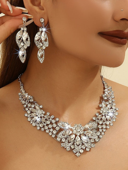 Green Crystal Elegant Statement Set Jewelry Necklace –