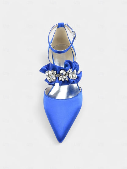 Black Rhinestone Flats Pointed-Toe Satin Women's with