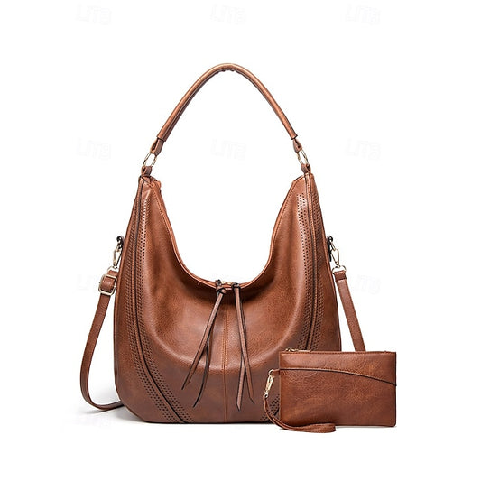Set Damen Ledertasche Hobo mit passender Geldbörse Kunstleder