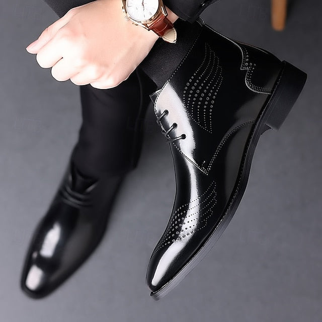 Leather Brogue Burgundy Glossy Faux Ankle Men's Wingtip