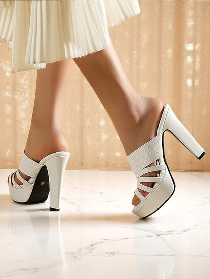 Mule White Open-Toe Women's Strappy - Heels Platform
