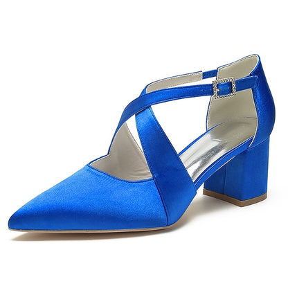 Block Pointed Toe Women's – Satin Elegant Heels White