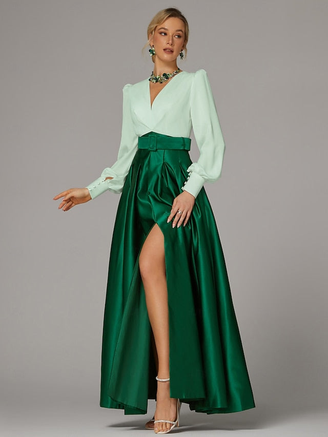 Dress Gown Formal High Wedding Evening A-Line Floor Guest Split