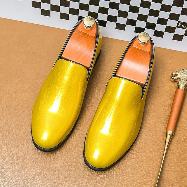 Men's Metallic Fashionable Gold Shiny Loafers Slip-On –