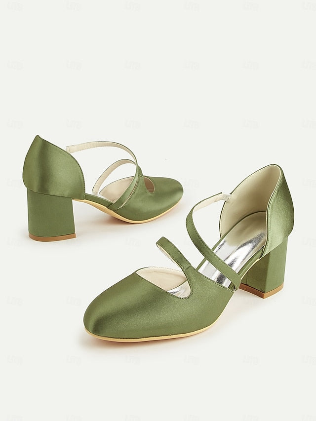 Mary Jane Satin Women's Green – Elegant 1950s Heels Block