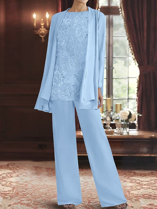 Mother Pantsuit Bride Elegant Crew Piece of Dress 3 Neck the