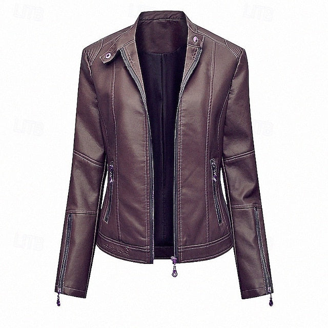 Women's Faux Zipper Comfortable Jacket Leather Pocket