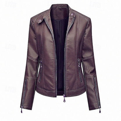 Women's Faux Zipper Comfortable Jacket Leather Pocket