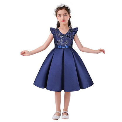 Kids Formal Sleeveless Party Girls' Solid Dress Color