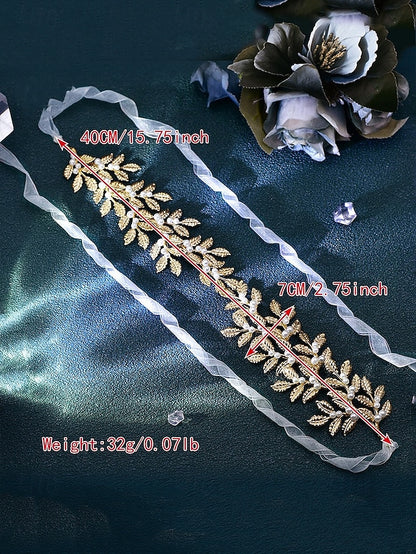 Accents Elegant Leaf with Pearl Bridal Gold Belt –