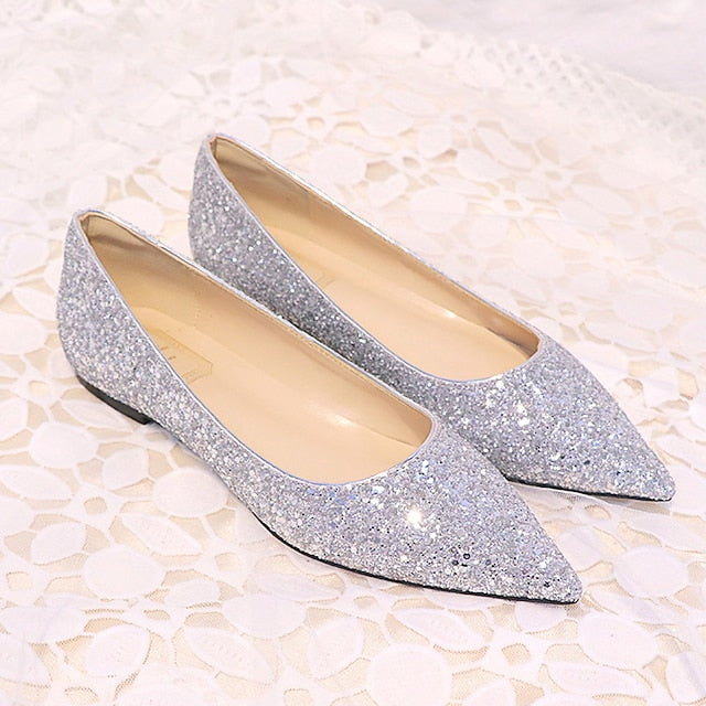 Flat Comfortable Glitter Shoes Pink Pointed – Women's Toe