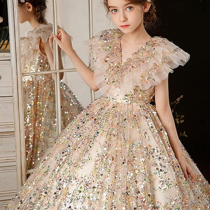 Dress Color Flower Kids Solid Girls' Party 3/4 Girl