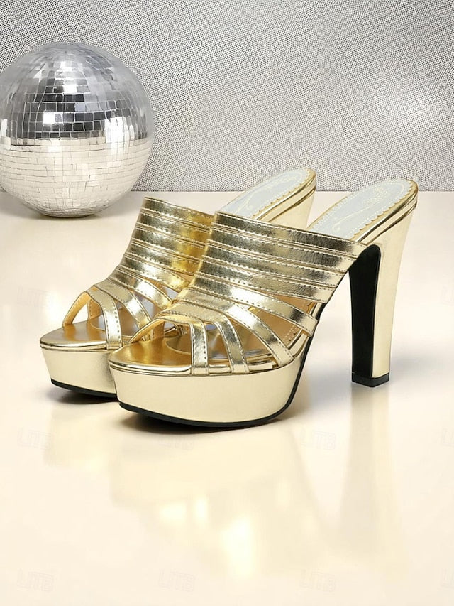 Mule White Open-Toe Women's Strappy - Heels Platform