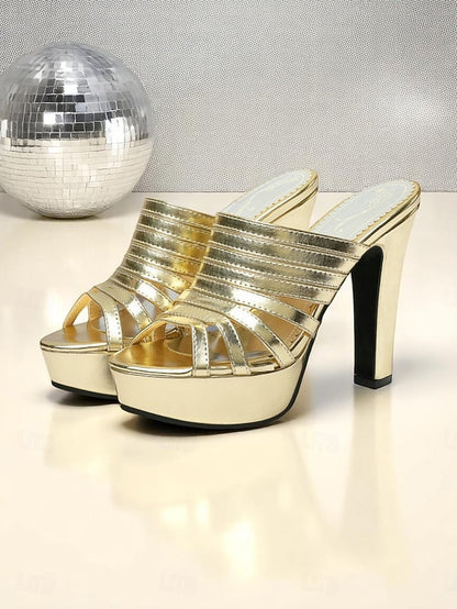 Mule White Open-Toe Women's Strappy - Heels Platform