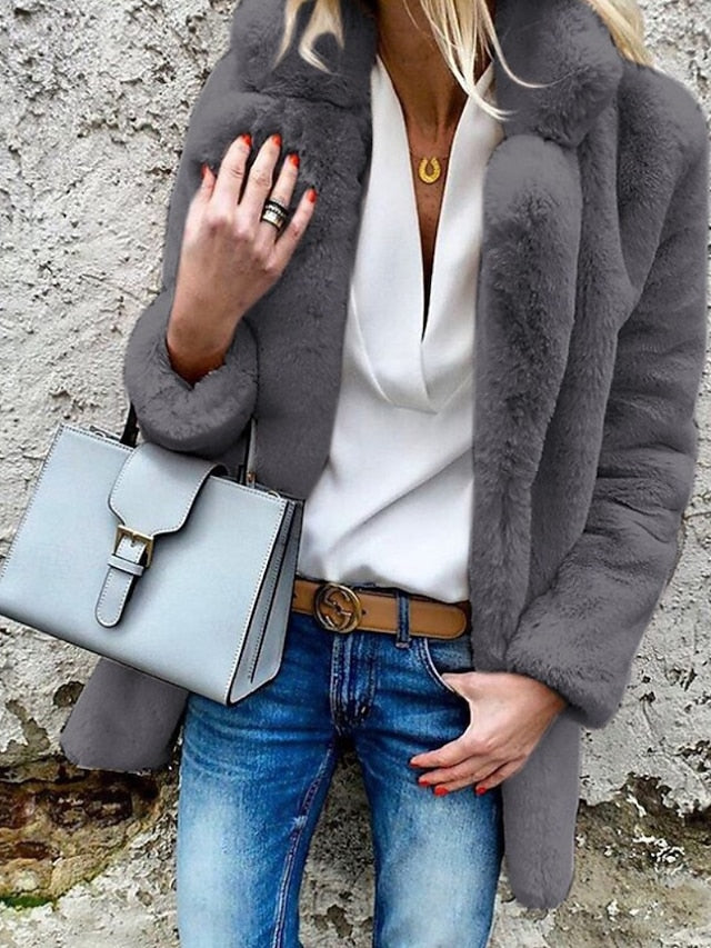 Going Fur Casual Collar Coat Women's Plain Comfortable Warm