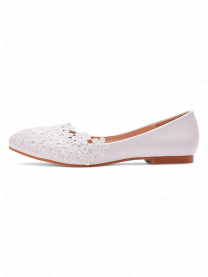 Lace for Flats Elegant Ballet Brides Women's – White