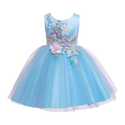 Floral Kids Purple Dress Party Blue Blushing Lace Girls'