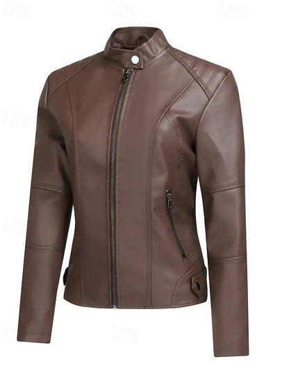 Faux Jacket Pocket Comfortable Leather Zipper Women's