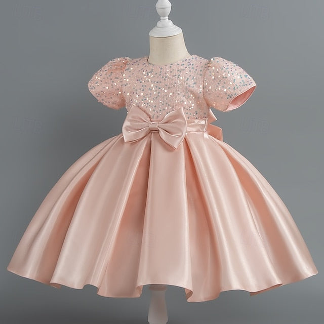 Sleeve Toddler Wedding Girls' Sequin Dress Party Short