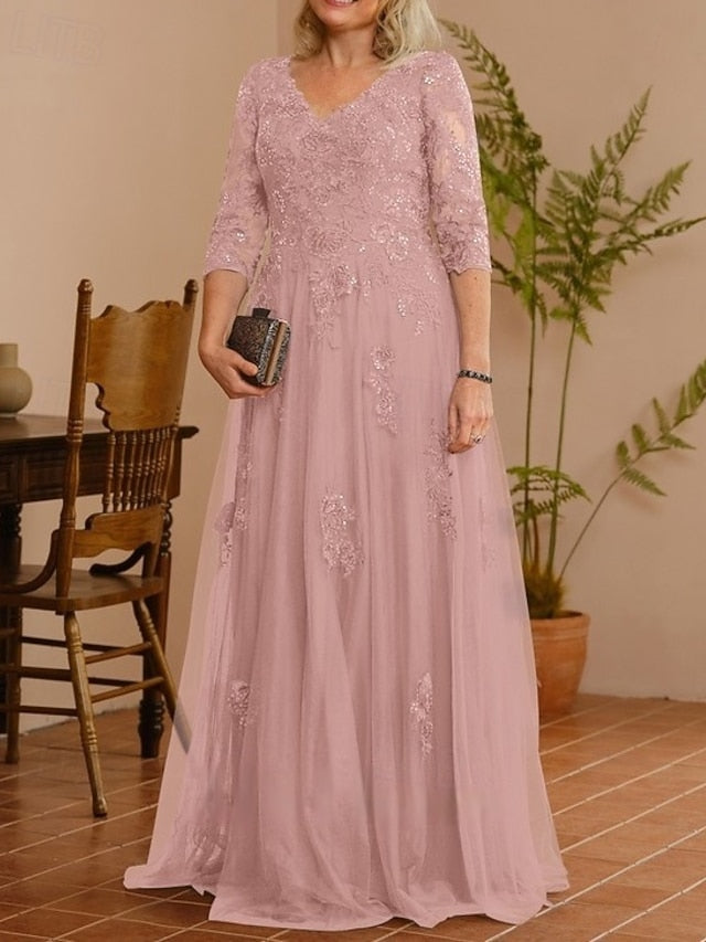 Bride the A-Line Elegant Dress of Neck Wedding Guest Mother V