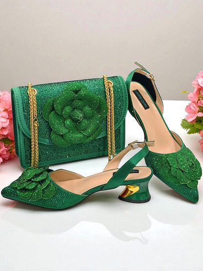 Gold Matching Rhinestone with Pumps Slingback Women's