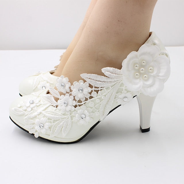 Heels White – Lace Floral Wedding Embellishments Women's