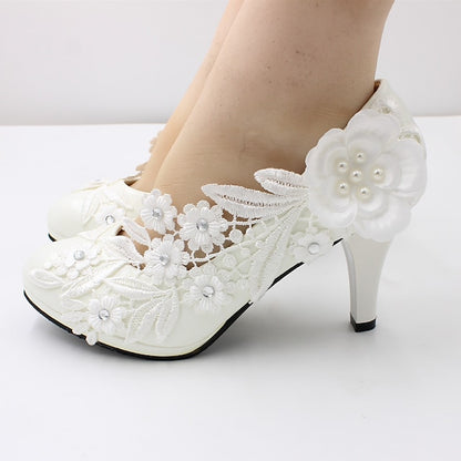Heels White – Lace Floral Wedding Embellishments Women's