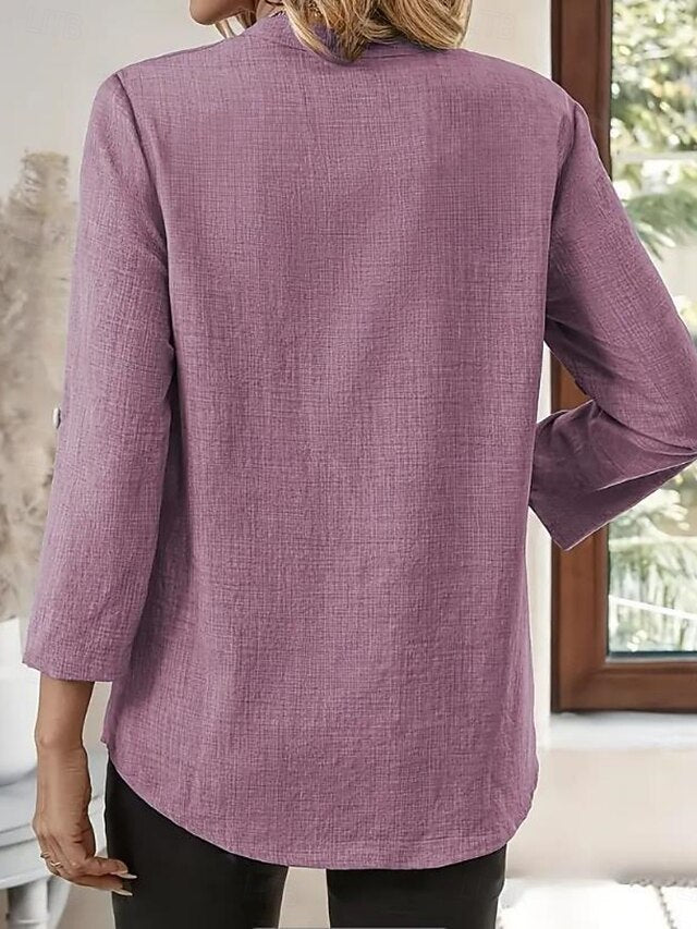 Women's Shirts Solid Color Stylish Casual Long Sleeve V