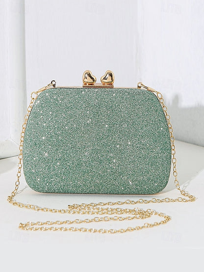 with Clutch Sage Rhinestone Green Evening Glitter Women's