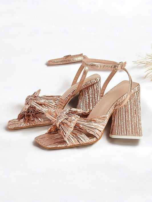 Block Knot Textured Sandals Detail and Rose Gold Heel with