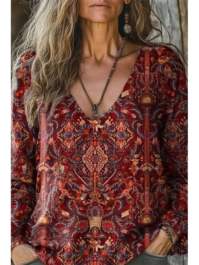 Women's Cotton Blend T Shirt Floral Fashion Casual Long