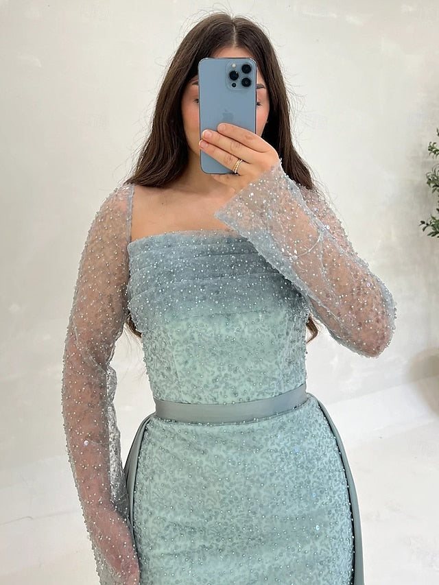 Dress Evening Sequin A-Line Gown Elegant Guest Formal Wedding